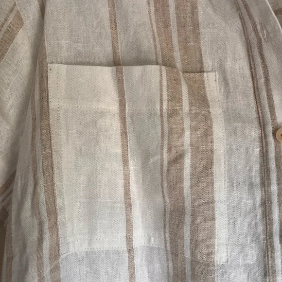 Madewell :: Short Sleeve Safari Shirt :: Size Small :: White and Brown Stripe - Picture 3 of 9